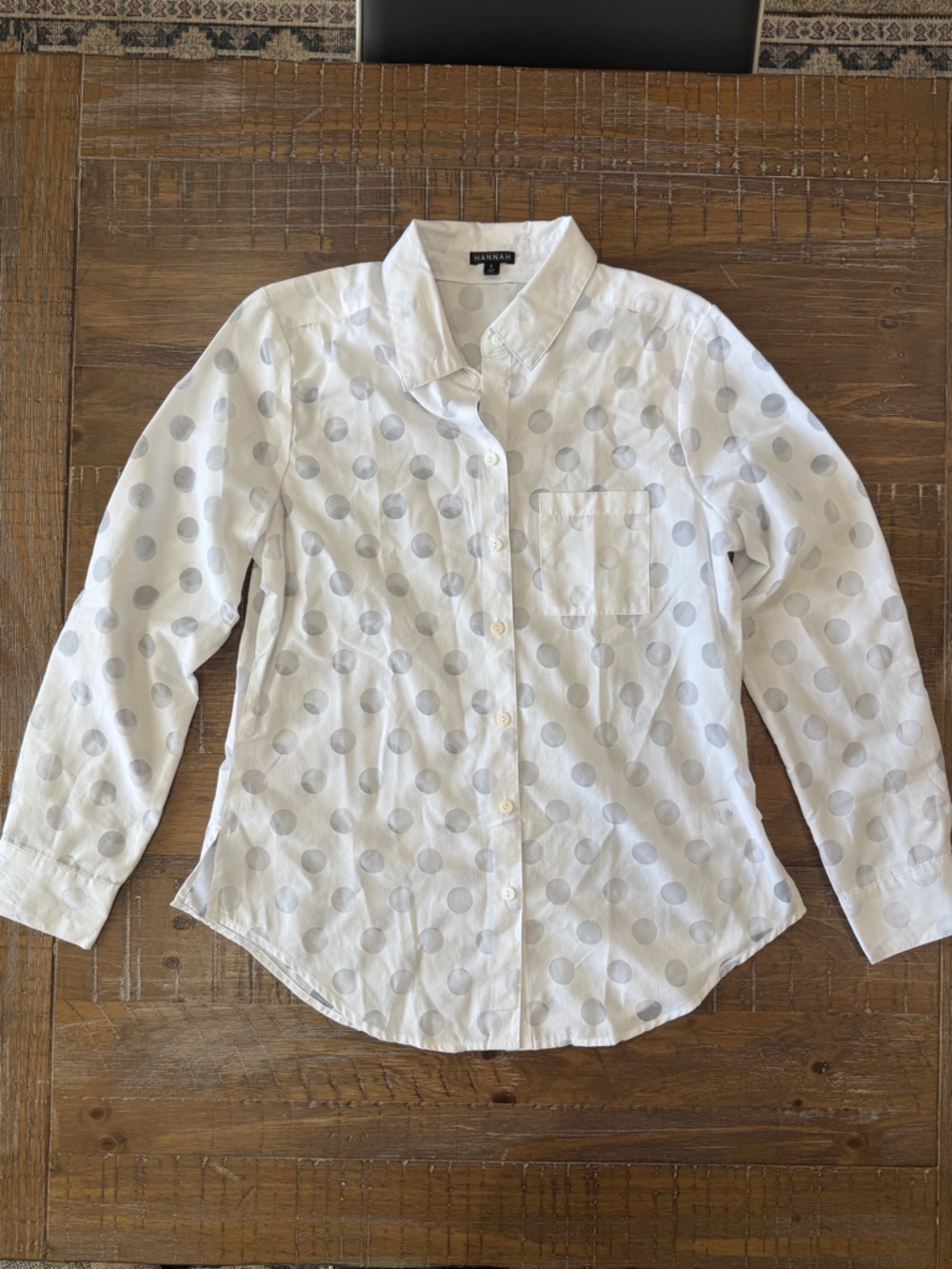 Hannah White Shirt with Sheer Polka Dots Sorng style classic chic business